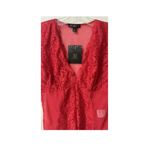 INC International Concepts Sz M NOT SO BASIC Sheer Sleeve Red Bodysuit - Picture 5 of 6